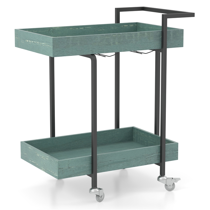 Furniture of America Lackomb Contemporary Wood Serving Cart in Antique Blue