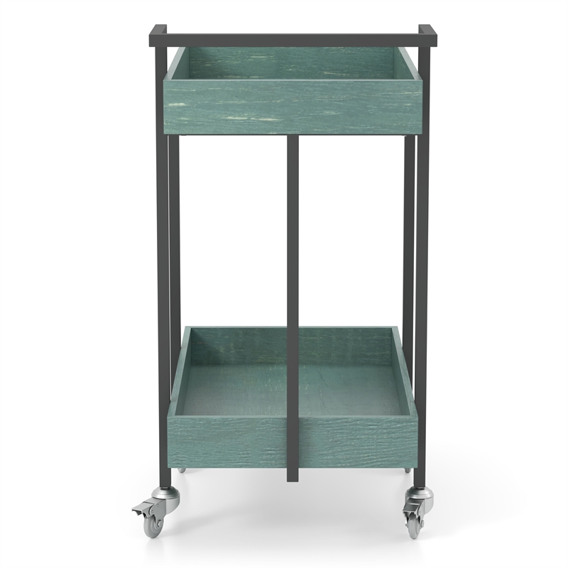 Furniture of America Lackomb Contemporary Wood Serving Cart in Antique Blue