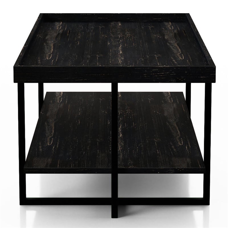 Furniture of America Prakers Industrial Wood 1-Shelf Coffee Table in Black