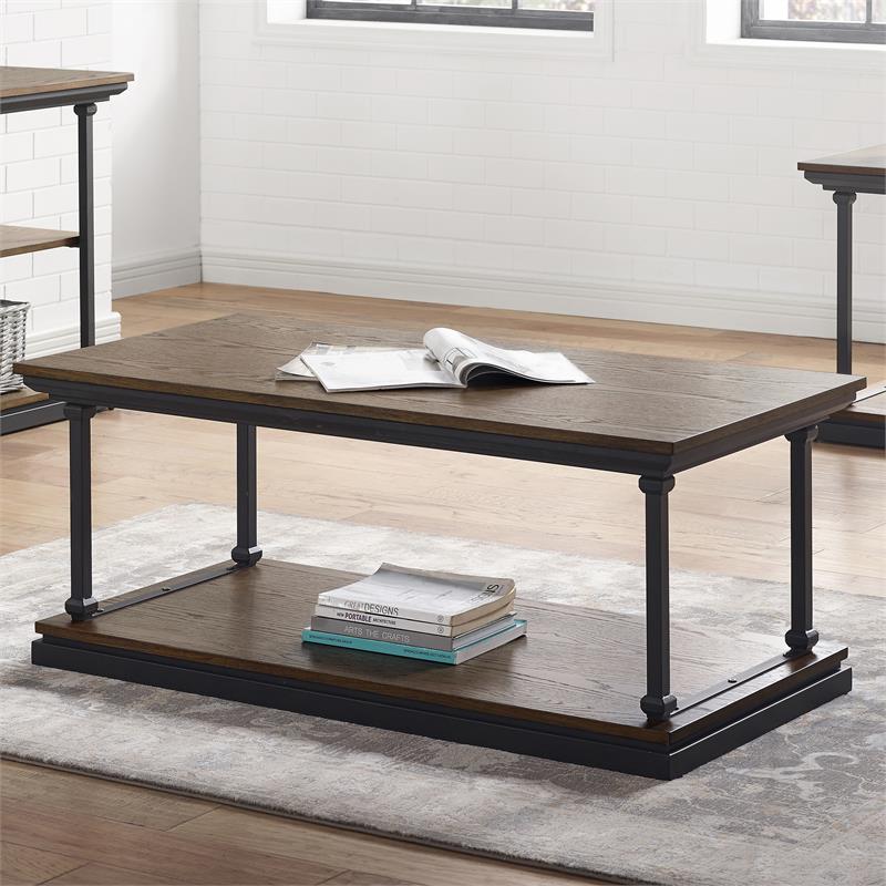 Furniture of America Drewden Wood 1-Shelf Coffee Table in Dark Oak