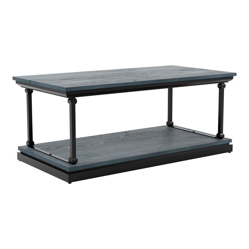 Furniture of America Drewden Wood 1-Shelf Coffee Table in Antique Blue