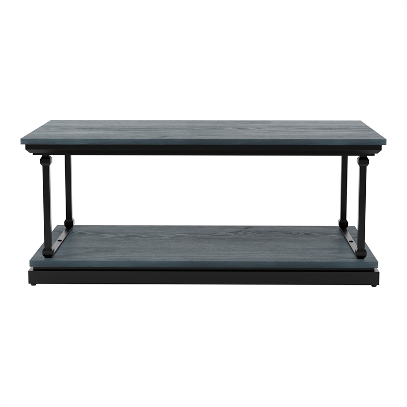 Furniture of America Drewden Wood 1-Shelf Coffee Table in Antique Blue