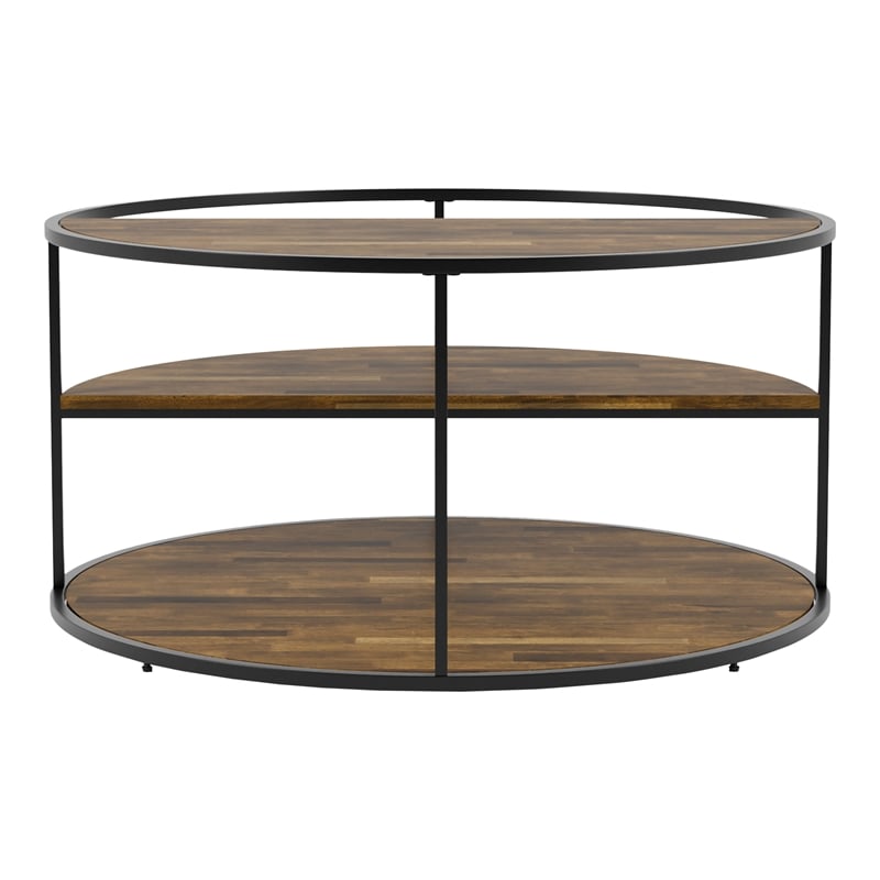 Furniture of America Marquesa Wood Round 2-Piece Coffee Table Set in Black