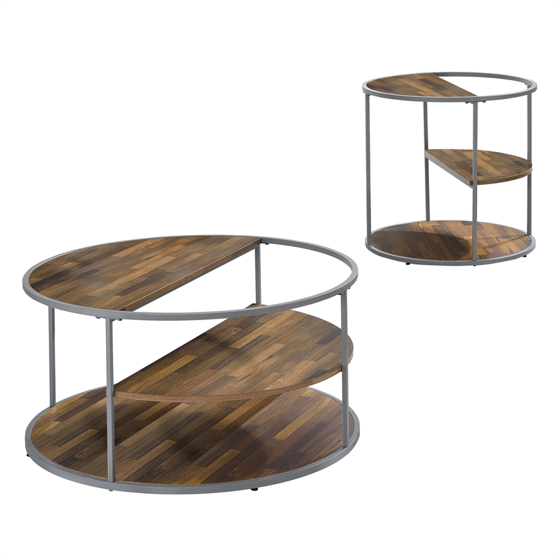 Furniture of America Marquesa Wood Round 2-Piece Coffee Table Set in Gray