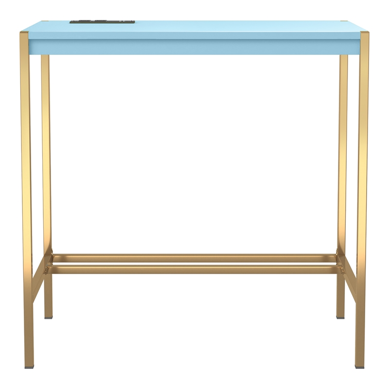 Furniture of America Grae Wood Writing Desk with USB Port in Aruba Blue