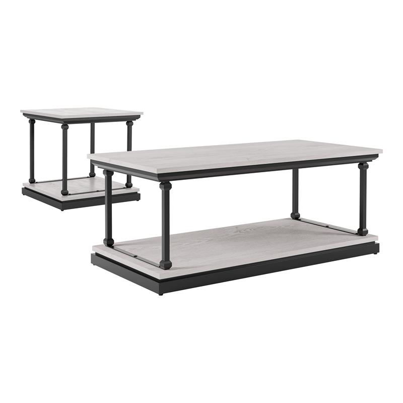 Furniture of America Drewden Wood 2-Piece Coffee Table Set in Antique White