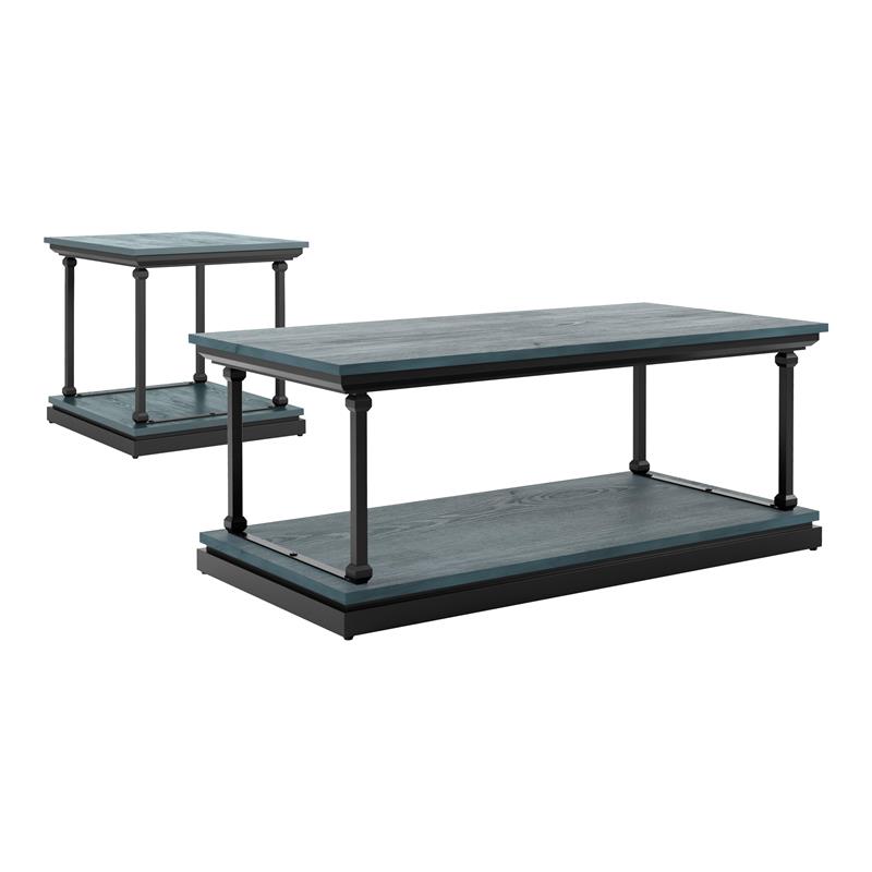 Furniture of America Drewden Wood 2-Piece Coffee Table Set in Antique Blue