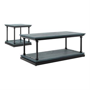 Furniture of America Drewden Wood 2-Piece Coffee Table Set in Antique Blue