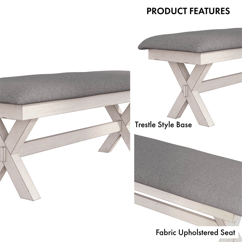 Furniture of America Egretta Fabric Padded Dining Bench in Gray