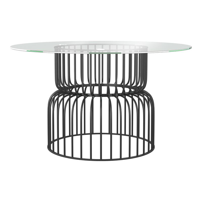 Furniture of America Trila Glass Top Round Dining Table in Silver Gun Metal