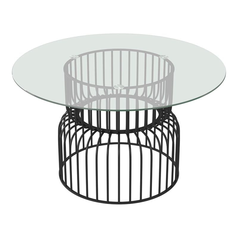 Furniture of America Trila Glass Top Round Dining Table in Silver Gun Metal