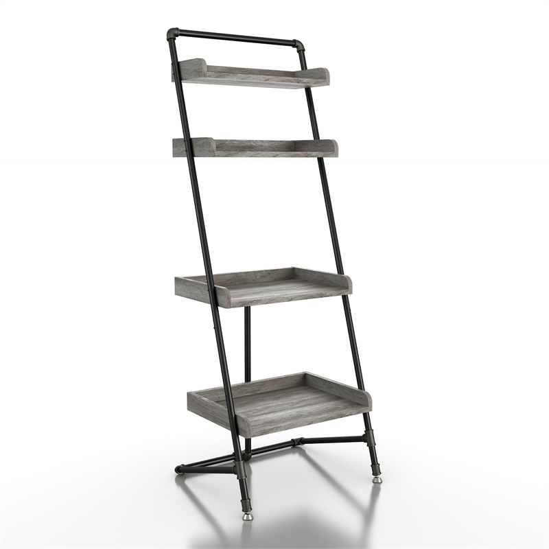 Furniture of America Karin Industrial Wood Display Shelf in Vintage Gray Oak