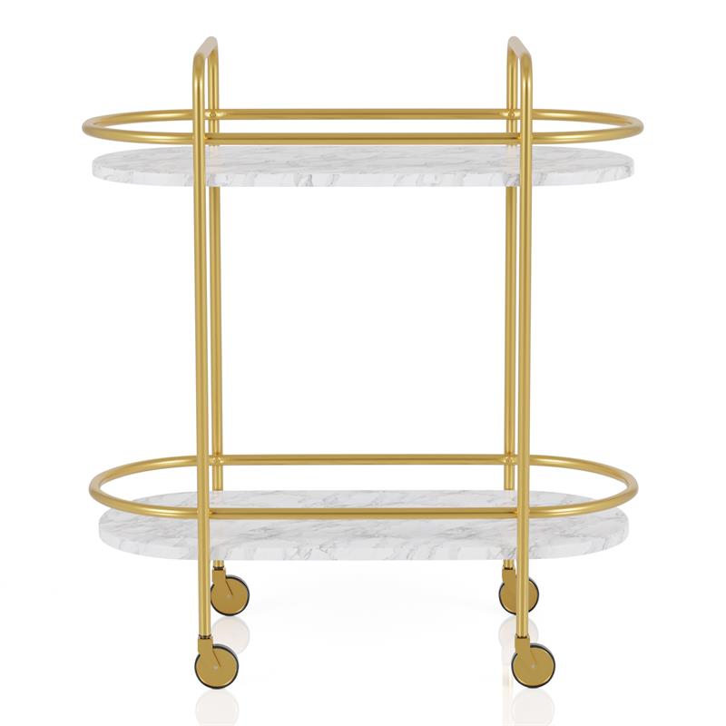 Furniture of America Delli Modern Metal 2-Shelf Serving Cart in Gold and White