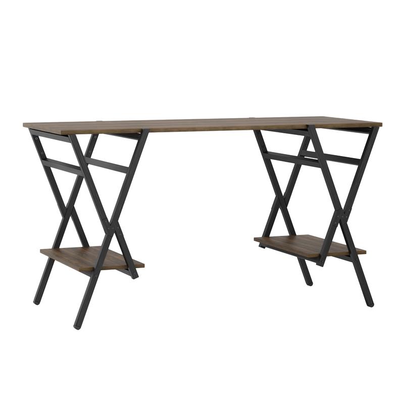 Furniture of America Carti Rustic Wood 2-Shelf Writing Desk in Oak and Gun Metal