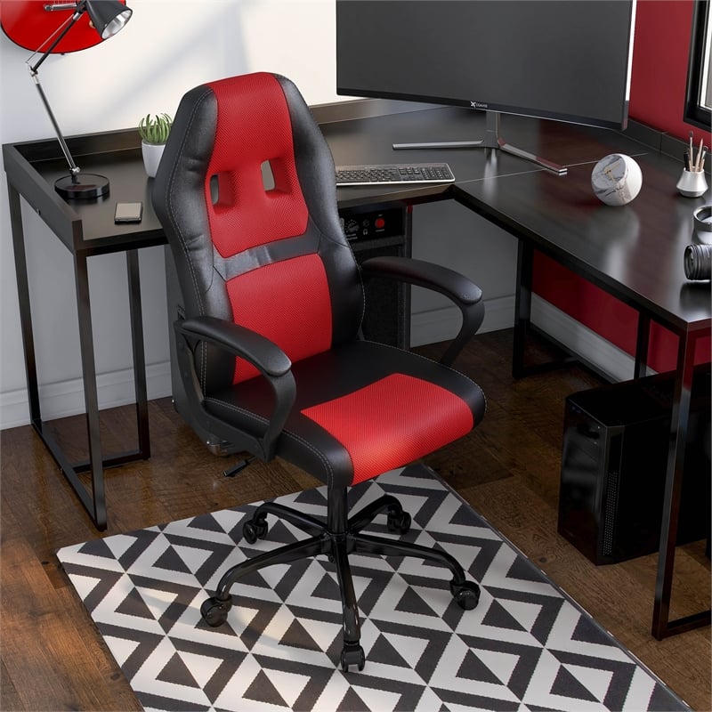 Furniture of America Castro Modern Faux Leather Swivel Gaming Chair in Red