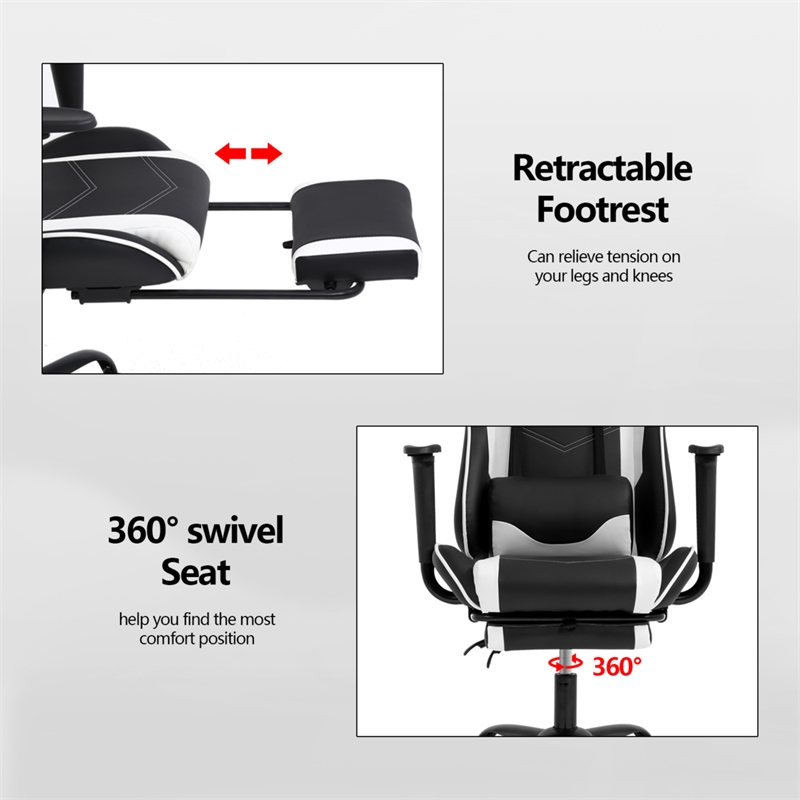 Furniture of America Nosse Faux Leather Swivel Gaming Chair in White and Black