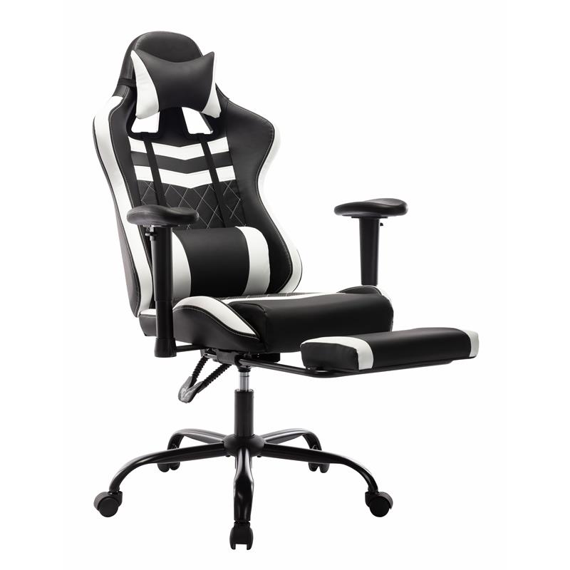 Furniture of America Nosse Faux Leather Swivel Gaming Chair in White and Black