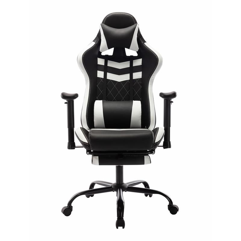 Furniture of America Nosse Faux Leather Swivel Gaming Chair in White and Black