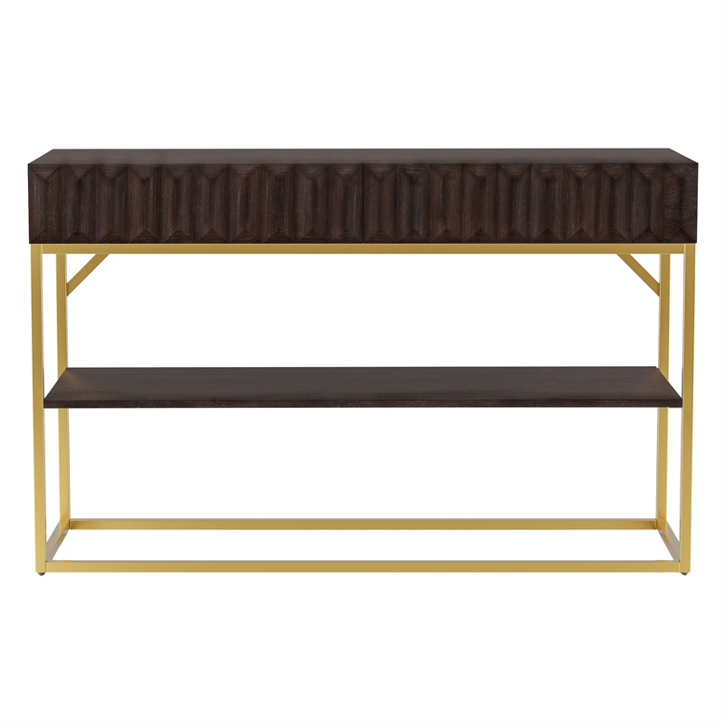 Furniture of America Giffore Metal 1-Shelf Console Table in Walnut