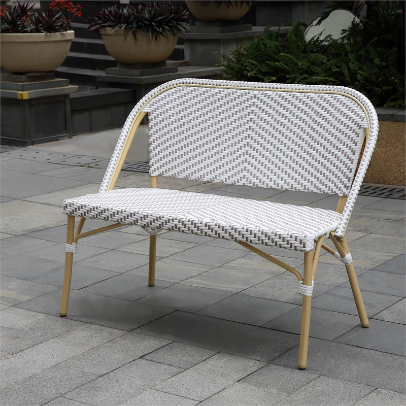 Furniture of America Devey Modern Aluminum Patio Loveseat Bench in Gray
