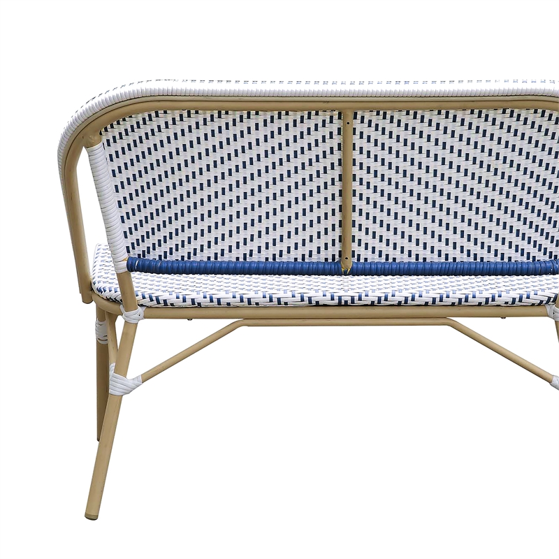 Furniture of America Devey PE Wicker/Aluminum Patio Loveseat Bench Navy/Natural