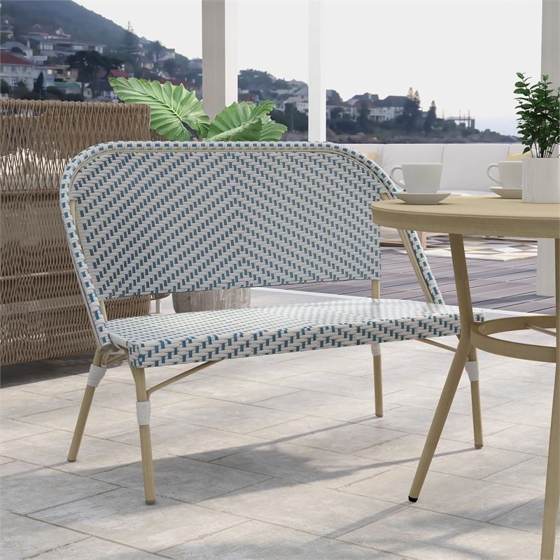 Furniture of America Devey Modern Aluminum Patio Loveseat Bench in Blue