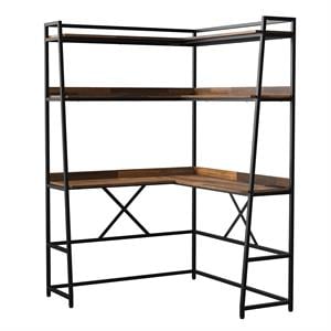Furniture of America Narvay Metal Corner Writing Desk with USB in Brown