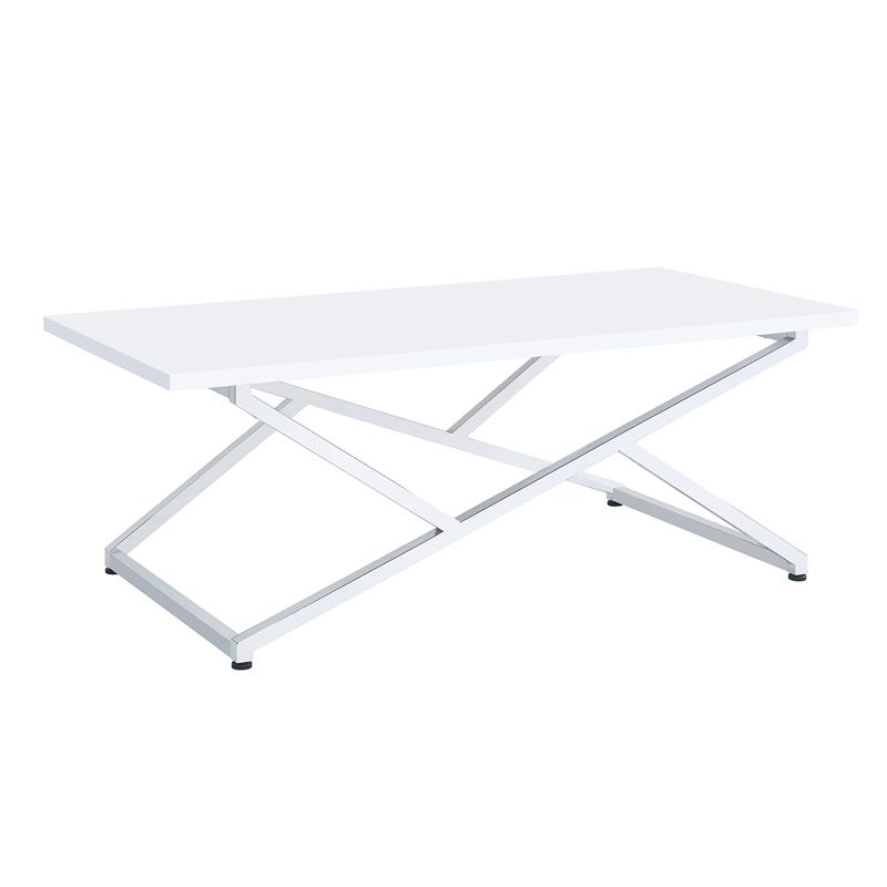 Furniture of America Mergo Wood Rectangular Coffee Table in Chrome and White