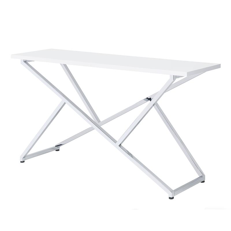 Furniture of America Mergo Wood Rectangular Console Table in Chrome and White