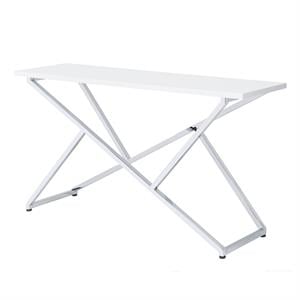 Furniture of America Mergo Wood Rectangular Console Table in Chrome and White