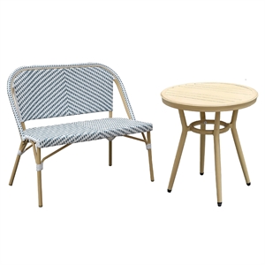 Devey Transitional 2-Piece Patio Metal Gray Loveseat and Bistro Table Set