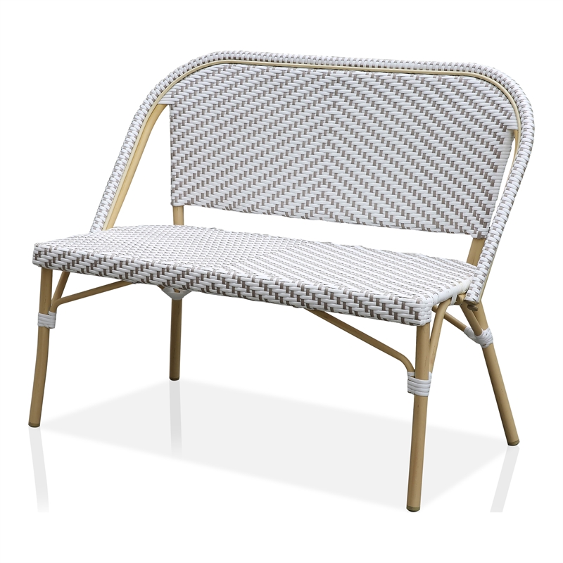 Devey Transitional 2-Piece Patio Metal Gray Loveseat and Bistro Table Set