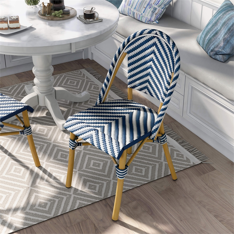 Furniture of America Acti Modern Aluminum Patio Dining Chair in Blue