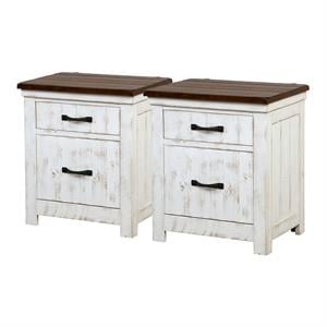 Furniture of America Chala Wood Distressed White 2-Drawer Nightstands (Set of 2)
