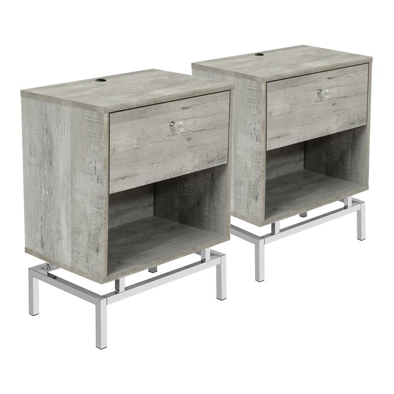 Furniture of America Lyn Wood End Table with USB Port in Light Gray (Set of 2)