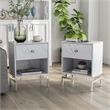 Furniture of America Lyn Wood End Table with USB Port in White (Set of 2)