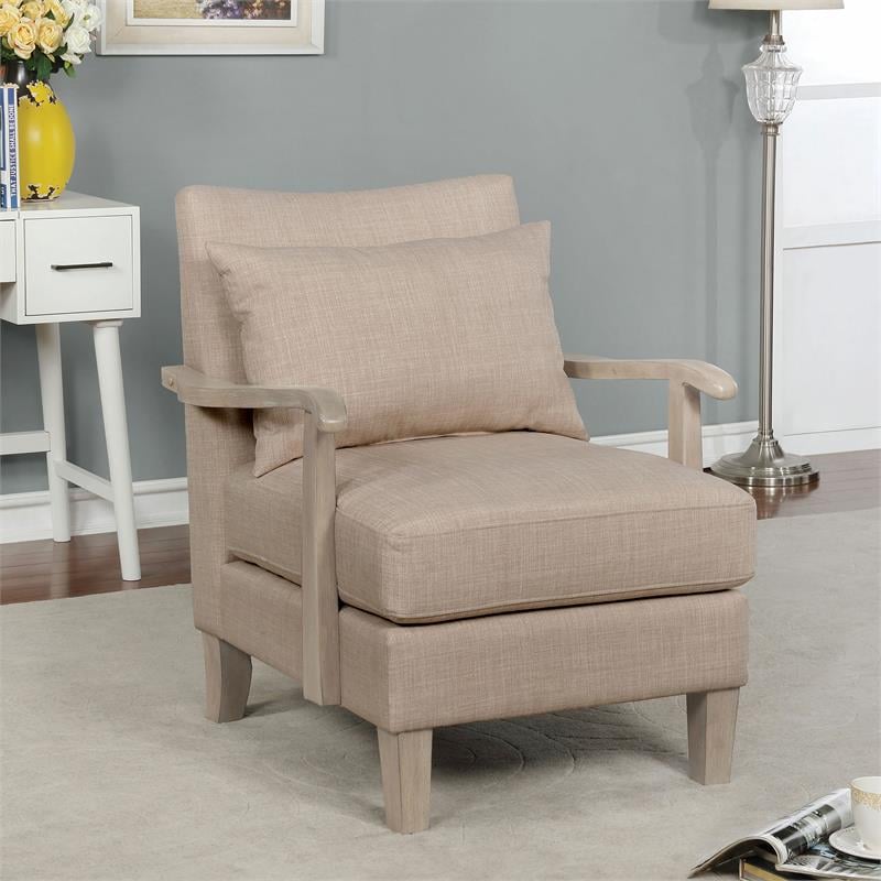 Furniture of America Ciela Fabric-Like Vinyl Accent Chair in Beige (Set of 2)