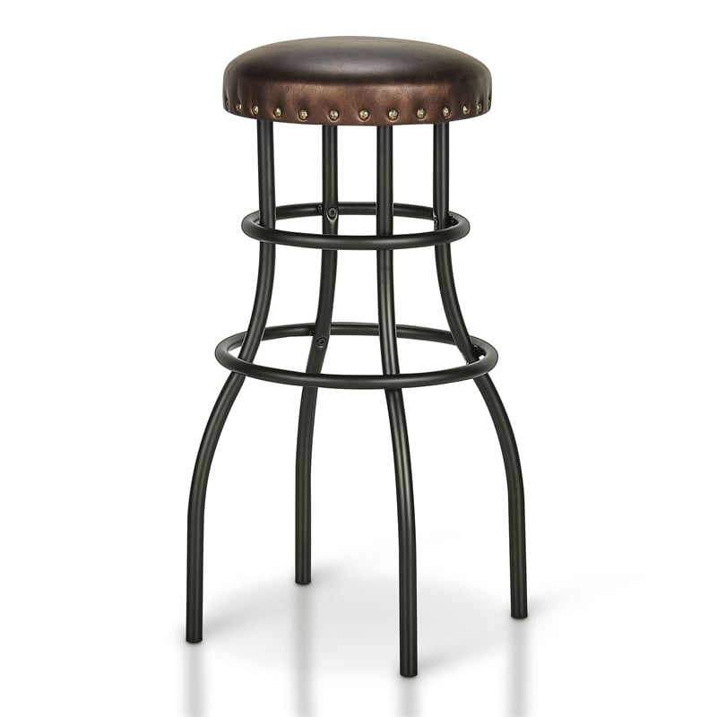Furniture of America Casta Faux Leather Nailhead Bar Stool in Bronze (Set of 2)