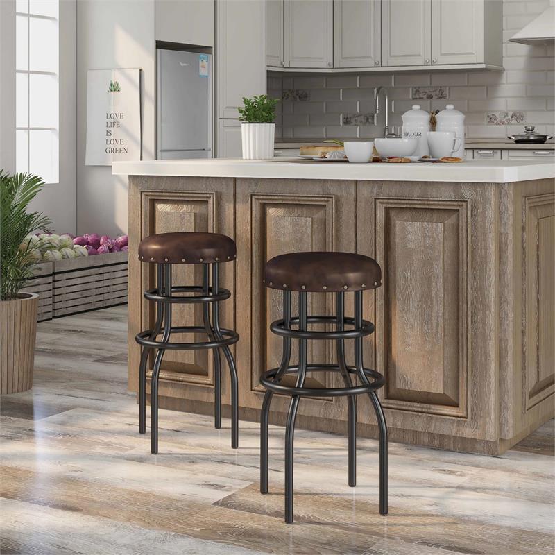 Furniture of America Casta Faux Leather Nailhead Bar Stool in Bronze (Set of 2)