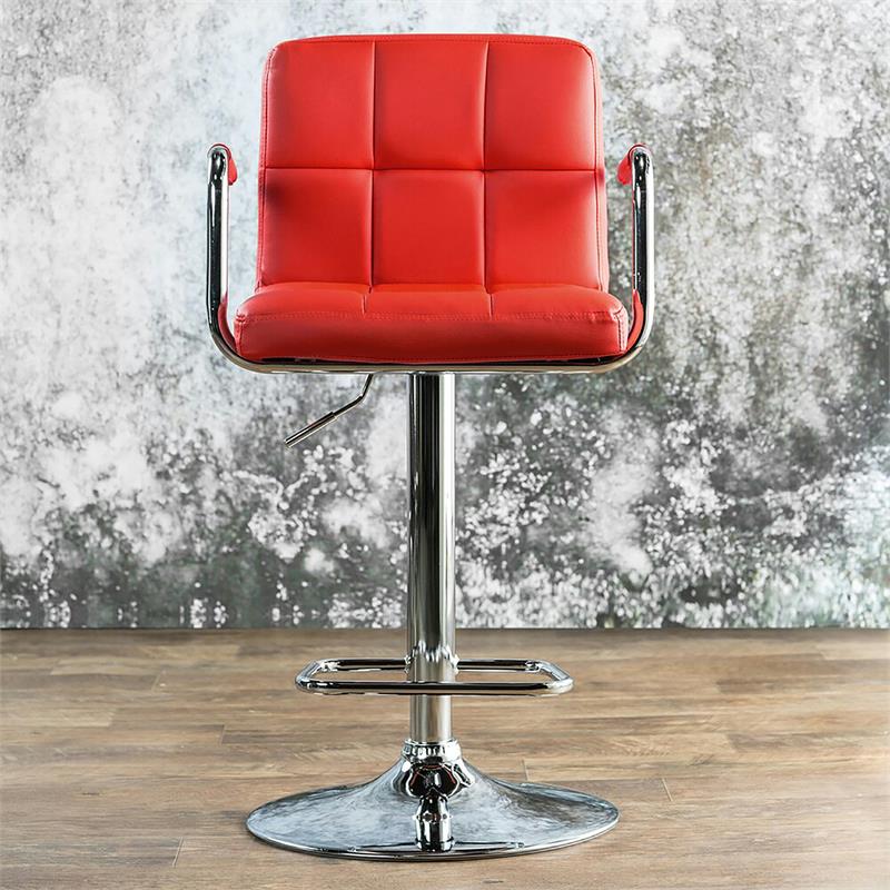 Furniture of America Reiley Metal Adjustable Barstool in Red (Set of 2)