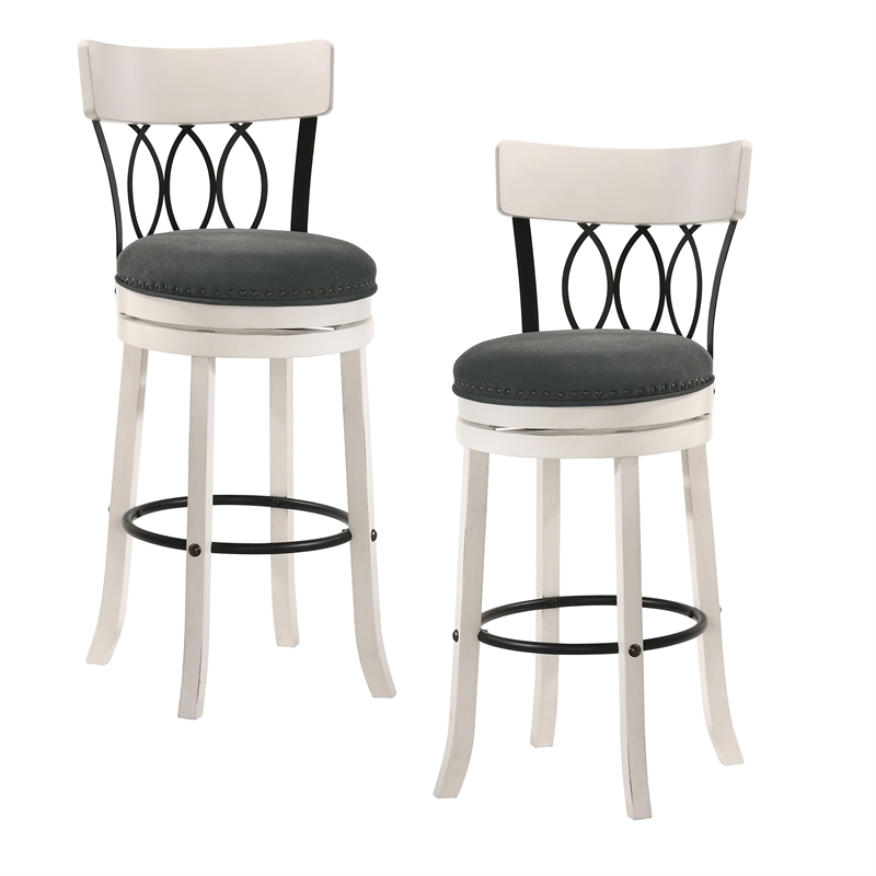 Furniture of America Beka Wood 29-Inch Swivel Bar Stool in Sea White (Set of 2)