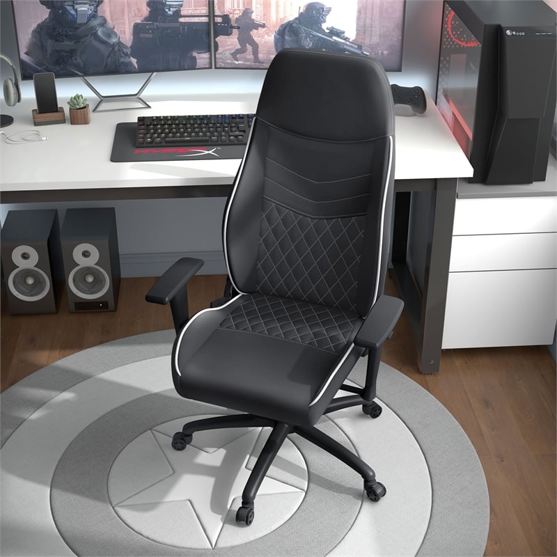 Furniture of America Aguil Faux Leather Adjustable Gaming Chair in Black & White