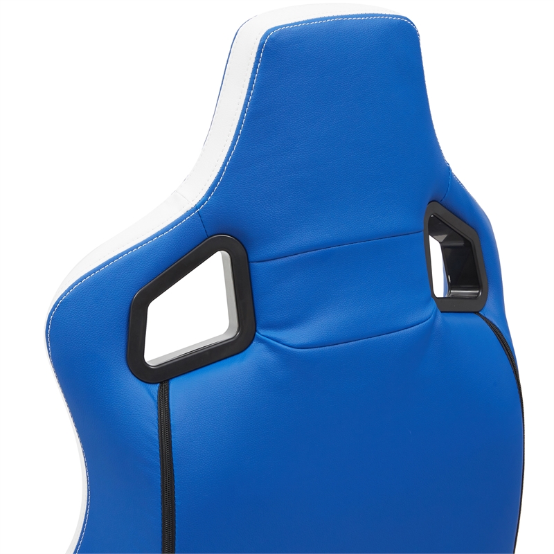 Furniture of America Singe Faux Leather Adjustable Gaming Chair in White & Blue