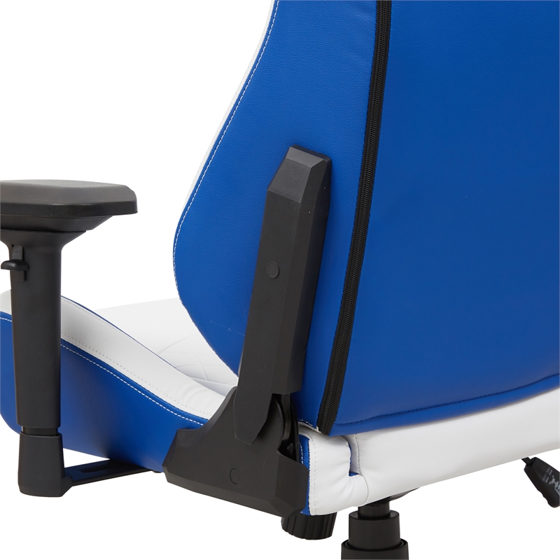 Furniture of America Singe Faux Leather Adjustable Gaming Chair in White & Blue