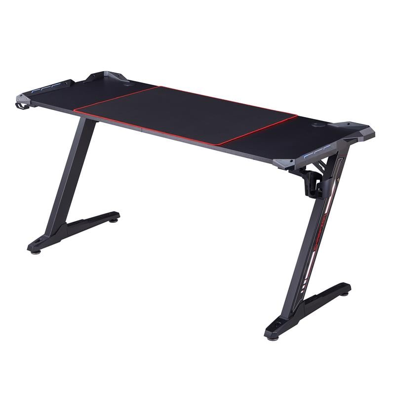 Furniture of America Almly Modern Metal Gaming Desk with Outlets in Black