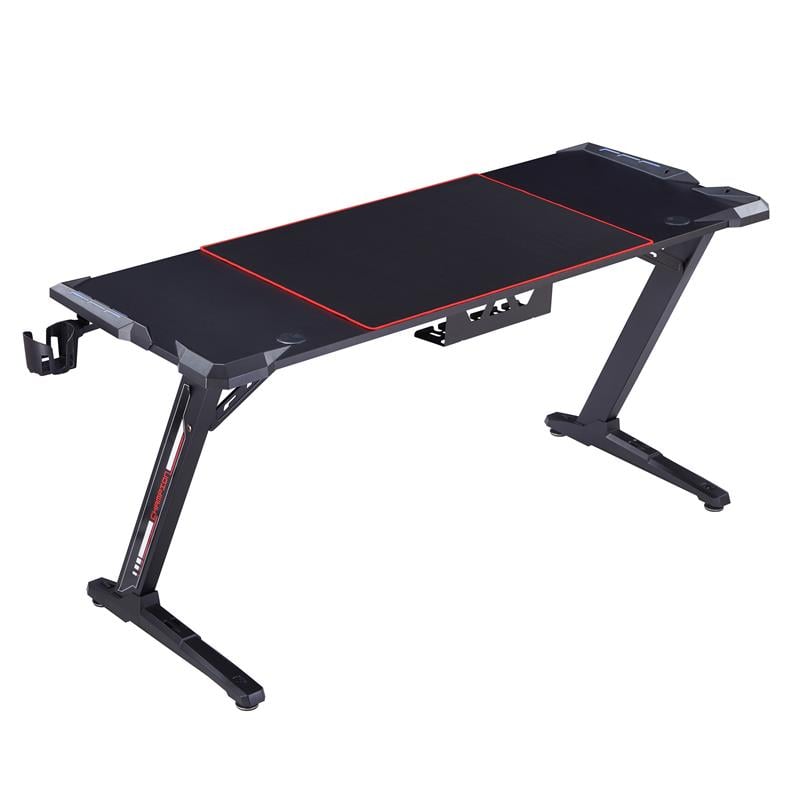 Furniture of America Almly Modern Metal Gaming Desk with Outlets in Black