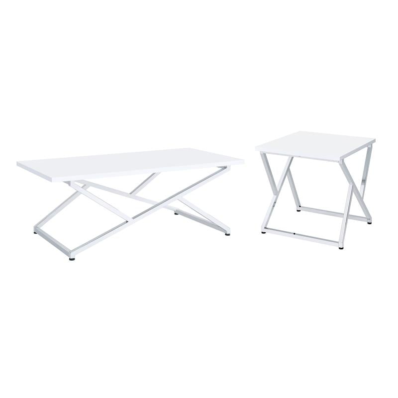 Furniture of America Mergo Contemporary Metal 2-Piece Coffee Table Set in White