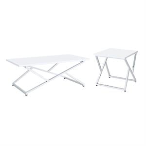 Furniture of America Mergo Contemporary Metal 2-Piece Coffee Table Set in White
