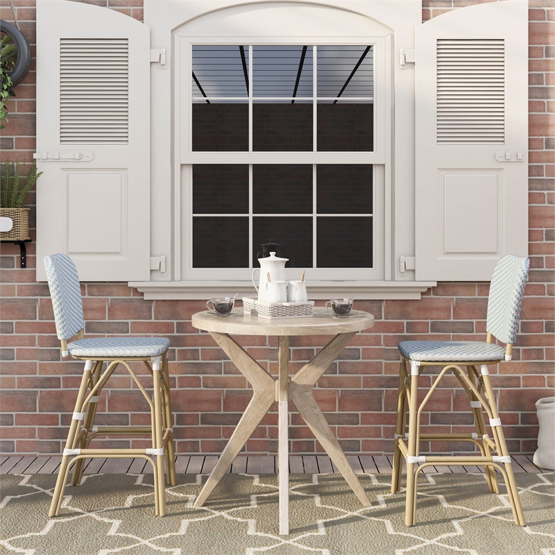 Furniture of America Adino Aluminum Patio Bar Chair in Blue (Set of 2)