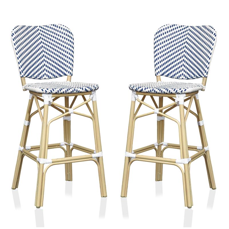 Furniture of America Adino Aluminum Patio Bar Chair in Navy (Set of 2)